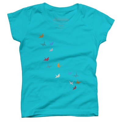 Girl's Design By Humans Flying Paper Cranes Birds By Magnussons T-Shirt