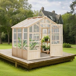 Greenhouse for Outdoors, Wooden Walk-in Greenhouse with Lockable Door & Adjustable Roof Vent, Heavy Duty Greenhouse with Polycarbonate Panel - 1 of 4