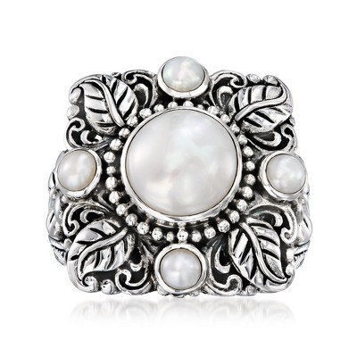 Ross-Simons 3-10mm Cultured Pearl Bali-Style Floral Ring in Sterling Silver