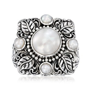 Ross-Simons 3-10mm Cultured Pearl Bali-Style Floral Ring in Sterling Silver - 1 of 4