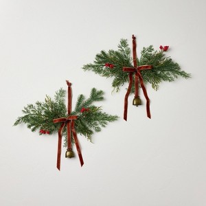 2pk 13" Cypress and Red Berry with Red Ribbon Mini Artificial Swag - Hearth & Hand™ with Magnolia - 1 of 3