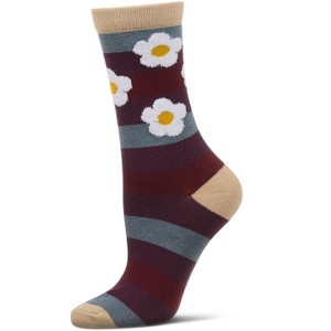 Memoi Women's Flower Pop Stripe Dimensional Crew Socks - 1 of 3