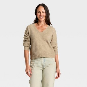 Women's Cable Trim V-Neck Pullover Sweater - Universal Thread™ - 1 of 3