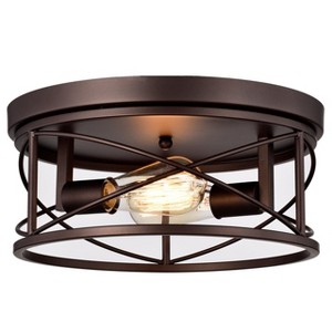 Chloe Lighting Ironclad Industrial 2 Light Oil Rubbed Bronze Ceiling Flush Fixture 14" Wide - 1 of 4