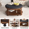Lyngins Modern Round Ottoman Coffee Table, 2-Tier Upholstered Tea Table with Wood Shelf, Button Tufted Ottoman with Waterproof Linen & Wheels - 4 of 4