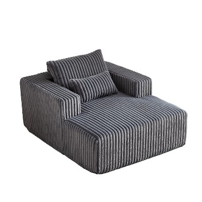 Vynxaria Modern Fluffy Corduroy Sponge Sofa Lounge Chair - Comfy Sleeper Chaise, No Assembly Required, 62.5-Inch for Indoor Living Room/Bedroom