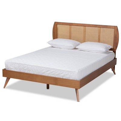 Asami Wood and Synthetic Rattan Platform Bed Brown - Baxton Studio
