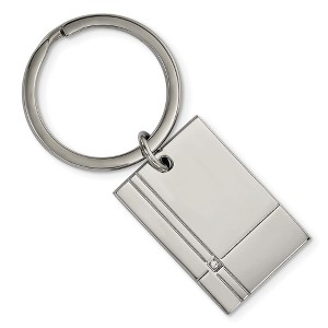 Black Bow Jewelry Stainless Steel & CZ Polished & Grooved Rectangle Key Chain - 1 of 3