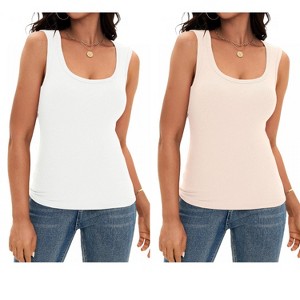 ATHLECHIC Women's Scoop Neck Ribbed Wide Strap Sleeveless Workout Basic Sport Tank Tops 2 Packs - 1 of 4