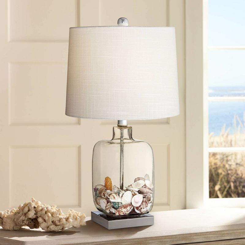 360 Lighting Coastal Accent Table Lamp 21.75" High Clear Glass Fillable Sea Shells White Drum Shade for Living Room Family Bedroom Bedside, 2 of 8