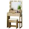 KTMBDW Fluted Makeup Vanity Desk with Mirror and Lights, Modern Vanity Table with Drawer & 3 Compartment, Dressing Table Set with Stool for Bedroom - 3 of 4