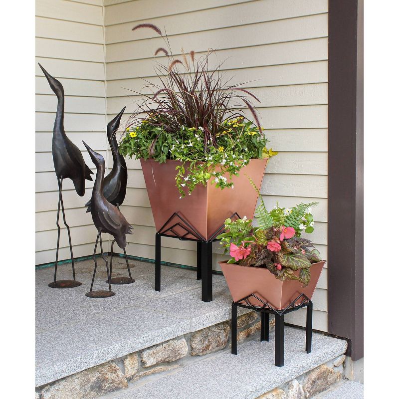 ACHLA Designs 23&#34;x16.25&#34; Indoor/Outdoor Square Galvanized Steel Flower Box with Black Wrought Iron Plant Stand Copper Plated, 5 of 7