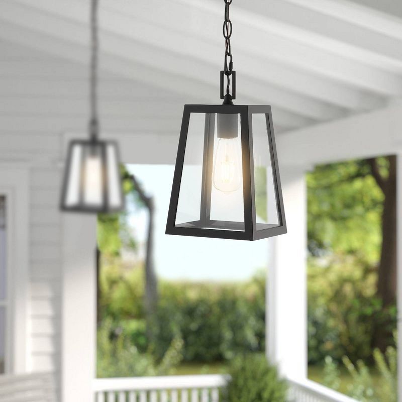 6.75&#34; 1-Light Glendale Farmhouse Industrial Iron/Glass Outdoor LED Pendant Black/Clear - JONATHAN Y, 5 of 12