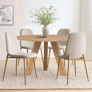 Oslo Modern Design Dining Chair Set Of 4 and 8, Linen Dining Chair with Oak Metal Legs, Indoor Furniture - Maison Boucle - 1 of 4