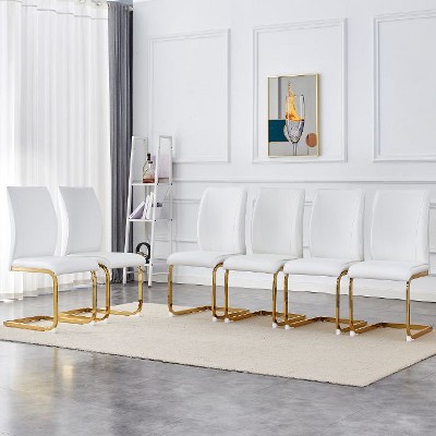 CAVINAS Modern PU Leather Dining Chair with Arched Metal Silver Legs and Ergonomic High Backrest, Luxury Simple Arch Chair