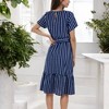 Anna-Kaci Women's Striped Pattern Short Sleeve Belted V-Neck Tunic Dress for Daily Wear - 2 of 4