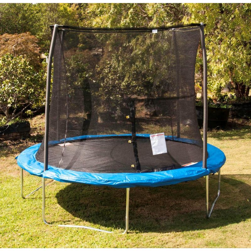 JumpKing Kids 10 Foot Gymnastic Round Trampoline with Dual Safety Enclosure Net, W Style Legs, and Padded Frame for Outdoor Backyard Bouncing, Blue, 3 of 7