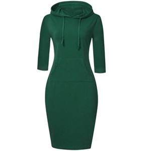 Coolmee Womens 3/4 Sleeve Hoodie Dress Casual Pocket Slim Pullover Knee Length Dress - 1 of 4