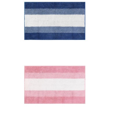 Unique Bargains Chenille Fluffy Striped Extra Soft Absorbent With Non-Slip Backing Bath Floor Mats 2 Pcs