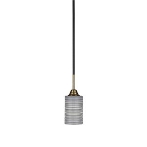 Toltec Lighting Paramount 1 - Light Pendant in  Matte Black/Brass with 4" Gray Matrix Shade - 1 of 1