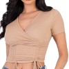 Slickblue Women's Ribbed Surplice Top, Ruched Drawstring Detail, Stretch Fit, 7 Color Options, Size S-L - 3 of 4