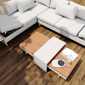 POVISON 55" Modern Wood Outdoor Coffee Table, Gray Metal Frame and Acacia Wood Table Top, All-Weather Resistant - 1 of 4