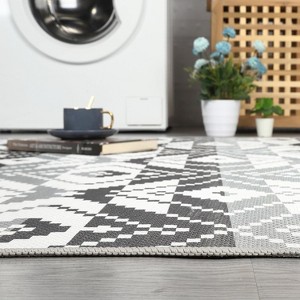 5x8 FT Outdoor Area Rug,Washable Vintage Geometric Low Pile Ultra-Thin Non-Slip Foldable Rug for Dining Room, Patio, Backyard, Deck, Black - 1 of 4