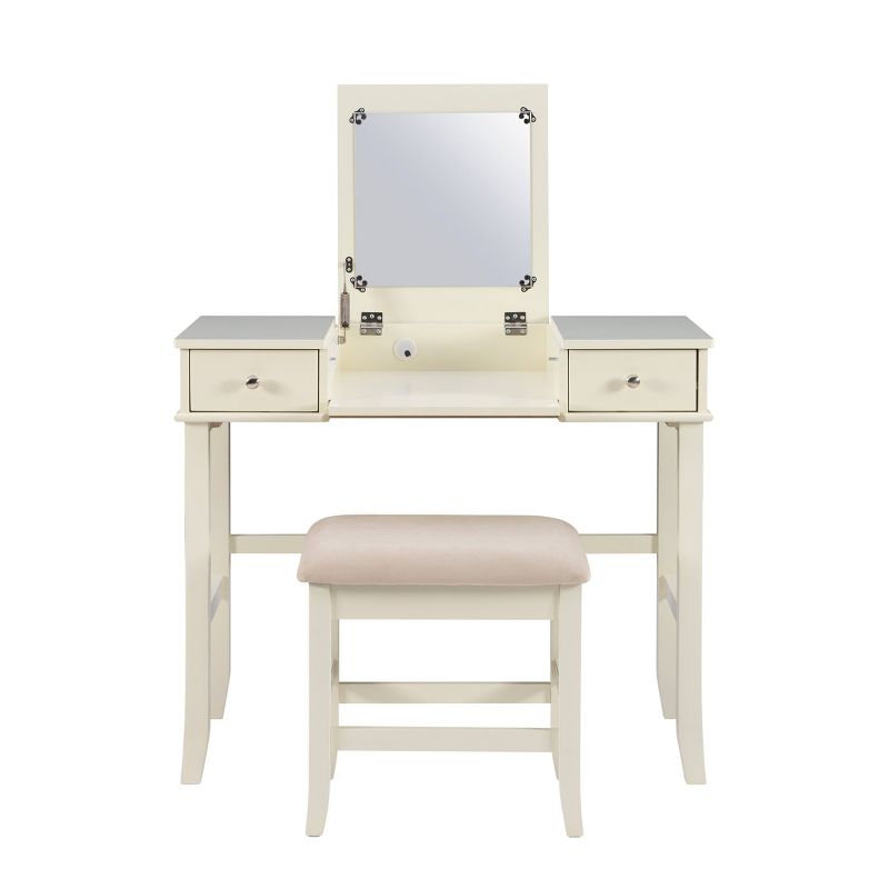 Jackson Traditional Wood Flip-up Mirror 2 Drawer Vanity and Upholstered Stool Cream - Linon, 5 of 22