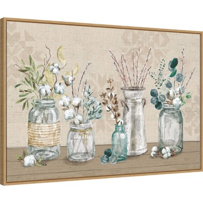 Neutral Toned Cotton Bouquet in Vases Canvas Print