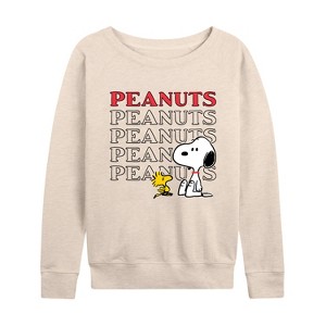 Women's - Peanuts - Snoopy Woodstock Lightweight French Terry Wide Neck Long Sleeve Shirt - 1 of 4