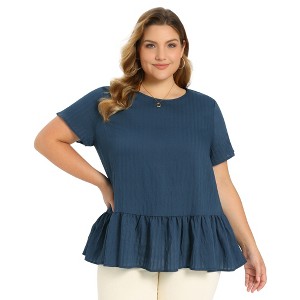 Women's Plus Size Summer Casual Short Sleeve Crew Neck Loose Fit Flowy Babydoll Blouses - GRACE & GRANDEUR - 1 of 4