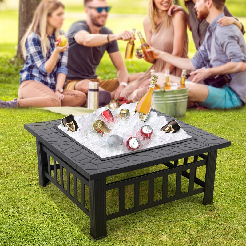 Yaheetech 32in Fire Pit Table Square Metal Firepit Stove Backyard Garden Fireplace for Camping, 5 of 7