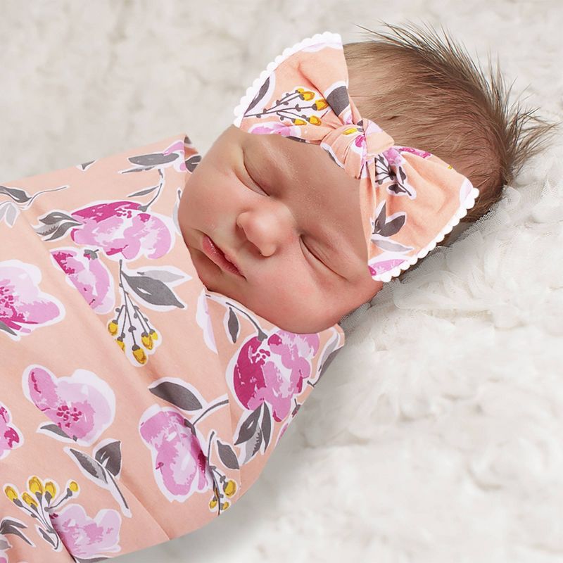 Baby Essentials Rose Floral Swaddle Blanket, 3 of 4