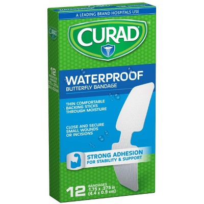CURAD CUR47442RB Butterfly Closure Waterproof Adhesive Bandage, 1 3/4 IN x 3/8 IN (Box of 12)