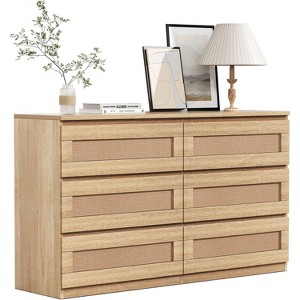 Rattan 6 Drawer Dresser for Bedroom, Modern Farmhouse Wood Closet Dresser, Compact Chest of Drawers, Easy to Assemble, for Nursery, Entryway - 1 of 4