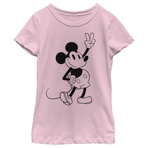 Girl's Disney Mickey Mouse Peace Sign T-shirt - Light Pink - Medium : Target