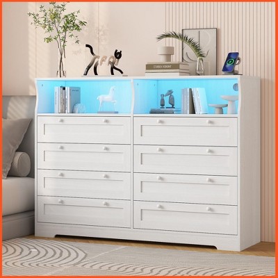Homhougo Dresser for Bedroom Deep Drawers, 55 Inch Tall Bedroom Dressers, Large Modern 8 Drawers Dressers and Tv Stand White