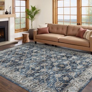 Vintage Rug Floral Print Area Rug for Living Room Washable Non Slip Farmhouse Distressed Indoor Carpet Foldable Low Pile Soft Accent Throw Rug - 1 of 4