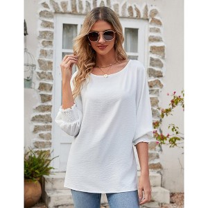Womens Shirt Round Neck Puff Sleeve Tops 2025 Summer Loose Balloon Sleeve Work Office Blouse for Women - 1 of 4