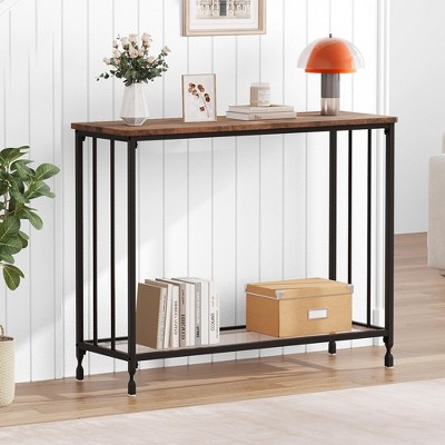 Console Table, Sofa Tables Narrow Entryway Table with Glass Shelf and Metal Frame
