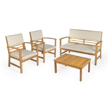 Barclay 4-Piece Modern Coastal Acacia Wood Conversation Outdoor Patio Set with Cushions - JONATHAN Y