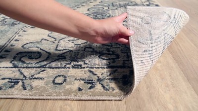 Rectangular Gray Stain-Resistant Synthetic Area Rug