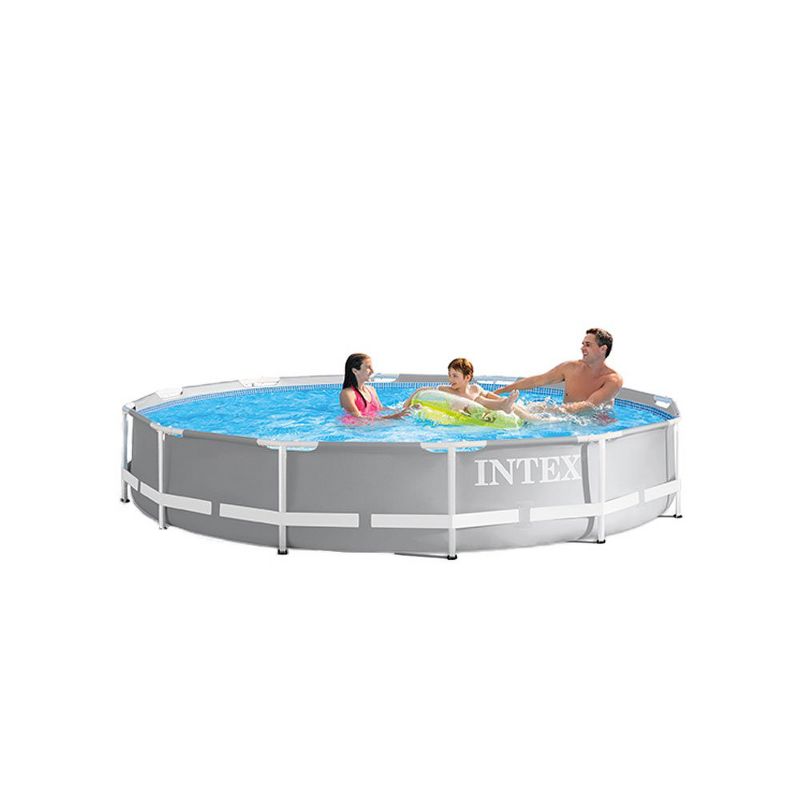 Intex Prism Frame 12 Foot x 30 Inch Round Above Ground Outdoor Swimming Pool Set for Backyards with 530 GPH Filter Pump and Steel Frame Pool Ladder, 3 of 7