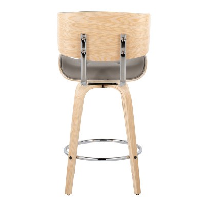 Lombardi 26" Grey and Natural Wood Swivel Counter Stool