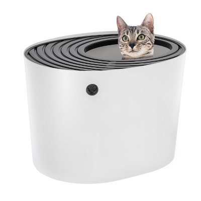 White and Black Top Entry Cat Litter Box with Scoop