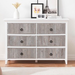 6 Drawer Dresser for Bedroom，Waveform Fluted Dresser Chest with Large Drawer, Wooden Chest of Dresser Storage Cabinet - 1 of 4