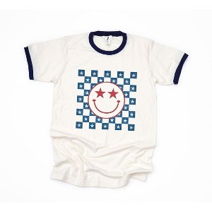 Simply Sage Market Women's Patriotic Smiley Stars Short Sleeve Ringer Tee - 1 of 4