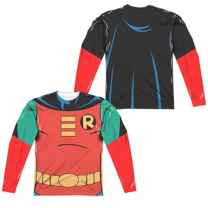 Men's Batman The Animated Series Robin Uniform Front Back Print Long Sleeve Costume T-Shirt - 1 of 4