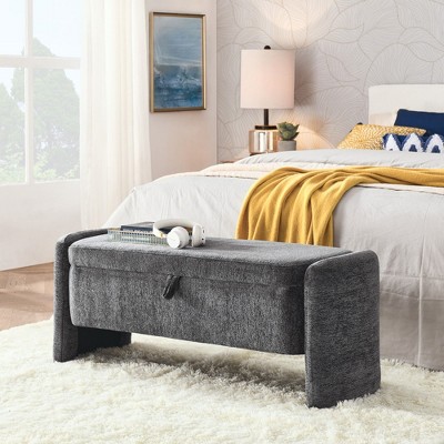 CAVINAS Oval Chenille Fabric Storage Ottoman Bench with Large Storage Space,Upholstered Storage Ottoman,Storage Bench for Living Room,Bedroom