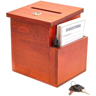 Juvale Wooden Suggestion Donation Box with 50 Suggestion Cards & Lock Key, Brown